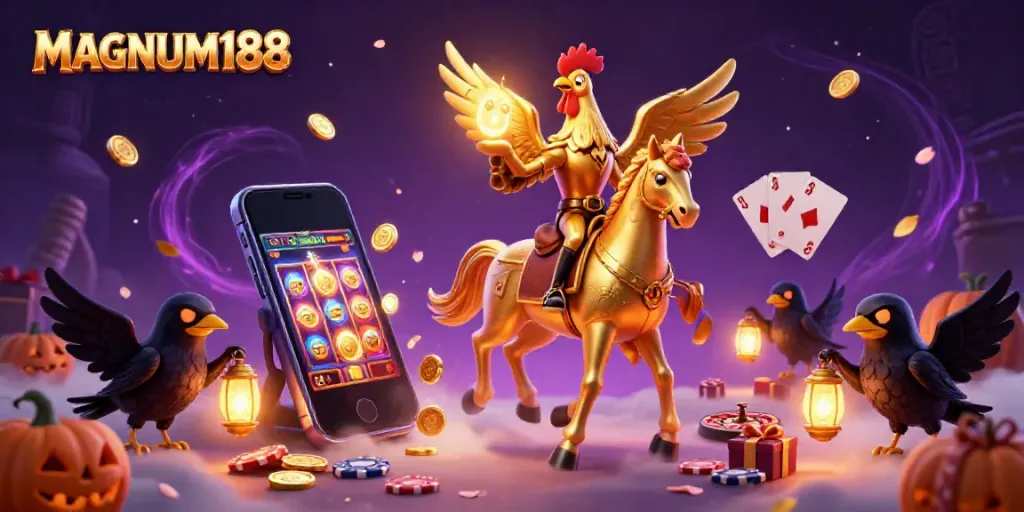 Experience thrilling gaming moments with MAGNUM188's vibrant casino scene featuring unique characters.