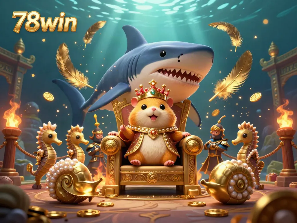 Engage with the vibrant world of 78win through a fierce golden hamster king's throne in a dynamic casino setting.