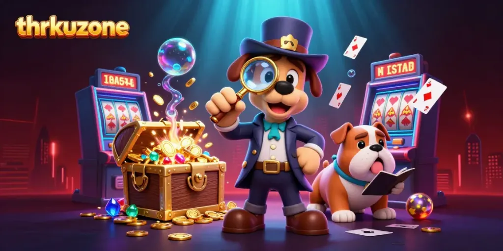 Experience the thrill of gaming at thrkuzone, featuring a detective and his companion uncovering hidden casino treasures.
