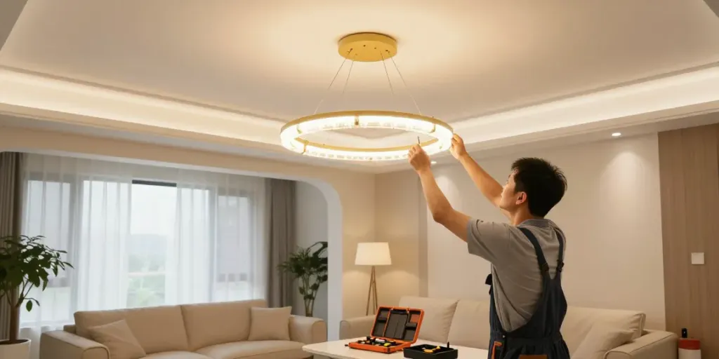 Lustre living instalate de un profesionist în cadrul unei locuințe moderne