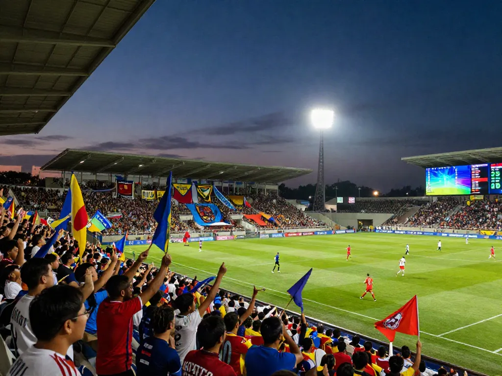 Exciting match at a stadium showcasing fans and players, ideal for TOP10สนาม topic.