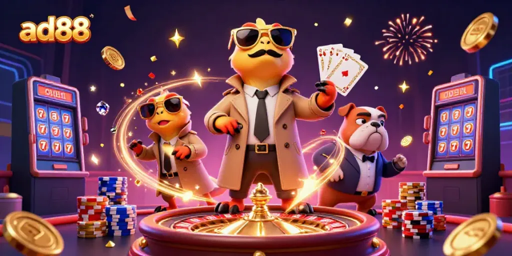 Experience excitement with ad88 as raptors humorously attempt VIP entry in a vibrant casino