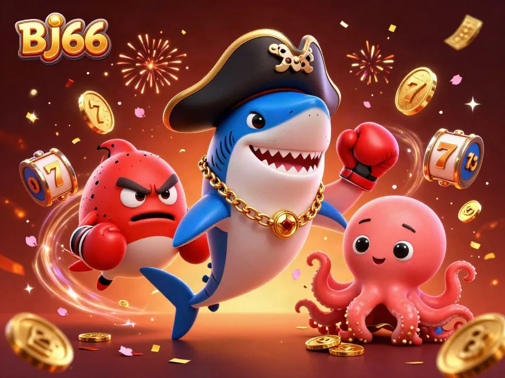 Experience the thrilling world of BJ66 with our vibrant casino illustration showcasing colorful characters and slot elements.