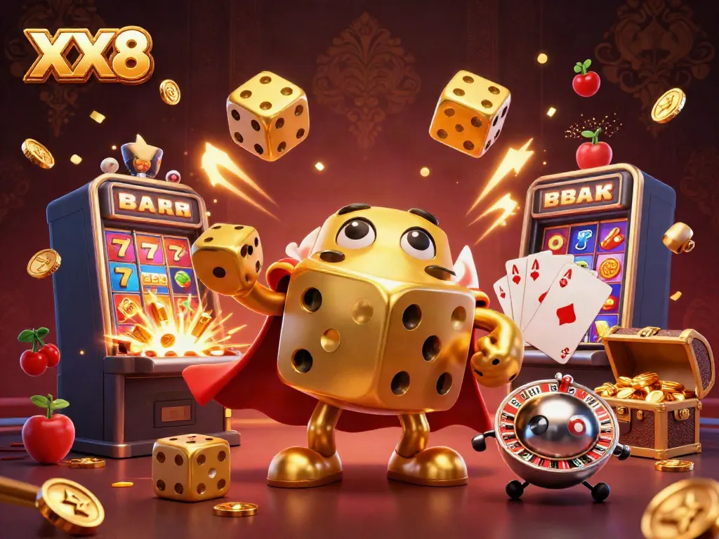 Experience the thrill of the XX8 casino scene with golden dice and jackpot elements.