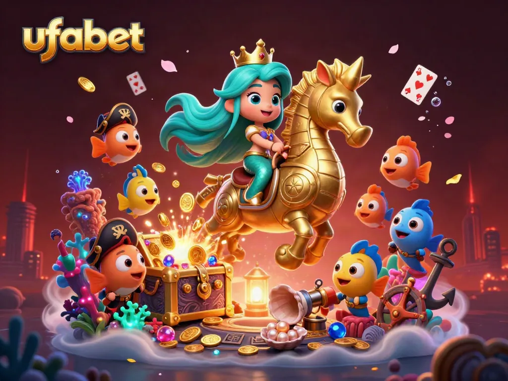 ภาพการ์ตูน 3D ของเจ้าหญิงนางเงือก ufabet ที่เล่นเกมคาสิโนใต้น้ำ