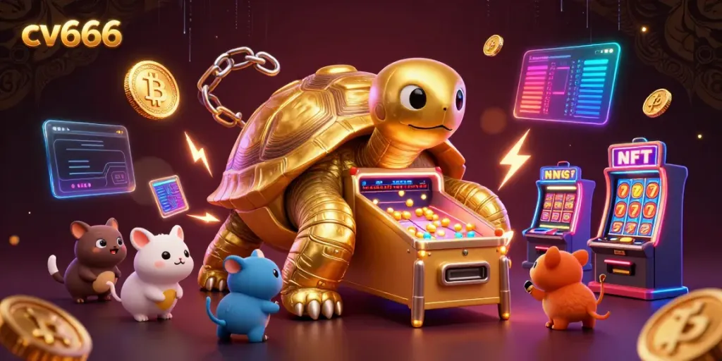 Engage in thrilling gameplay with cv666's colossal golden tortoise pinball machine and crypto elements.