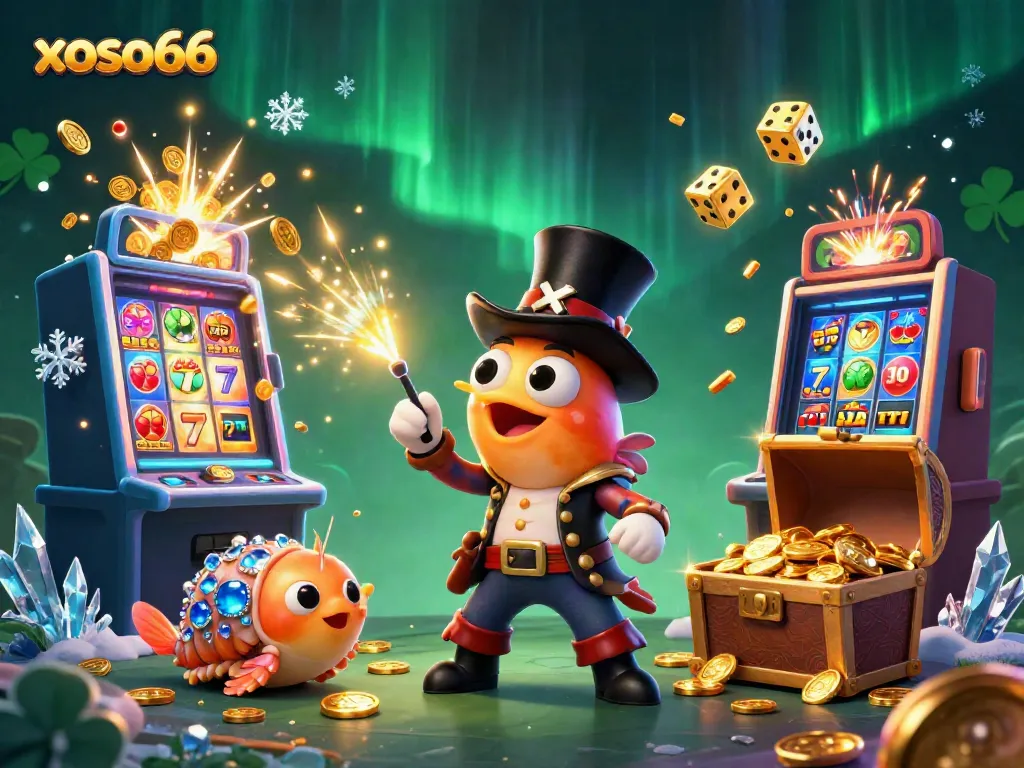 Experience the excitement of xoso66 with vibrant 3D characters winning jackpots and treasures in a dynamic casino scene.