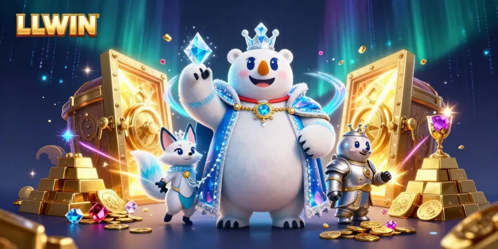 Experience the thrill of LLWIN with an exhilarating 3D casino scene featuring majestic characters and rich treasures.