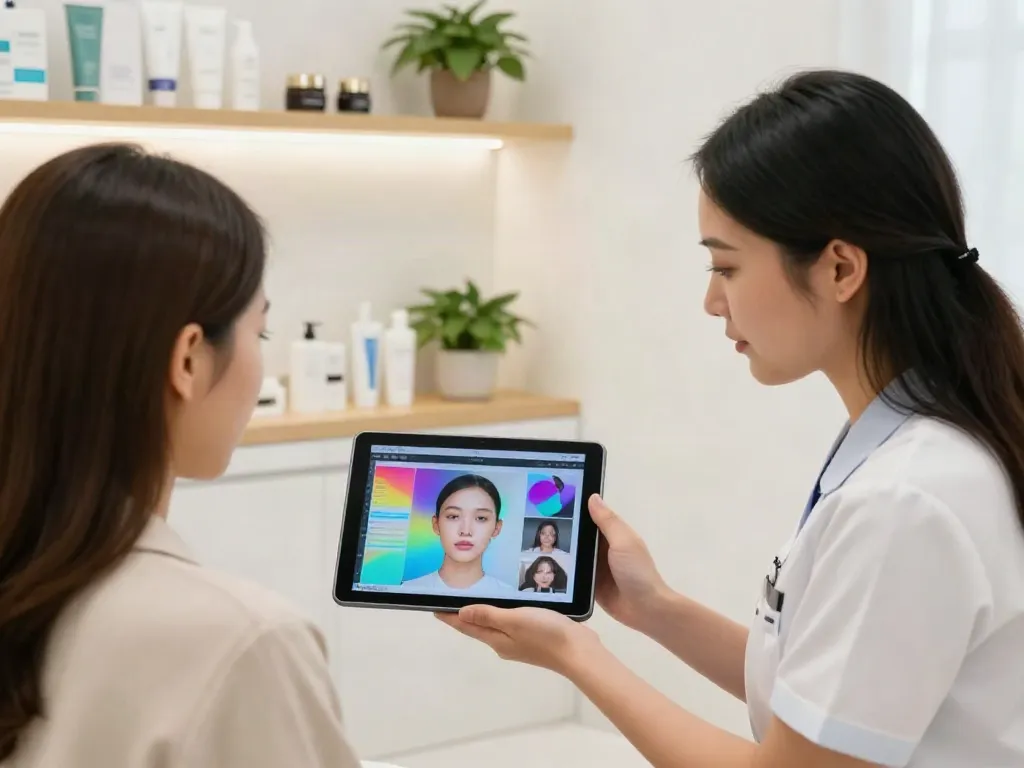 Consultation on alternatives to QOVES during a beauty analysis session